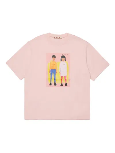 Marni Kids' Illustrated-graphic T-shirt In Pink