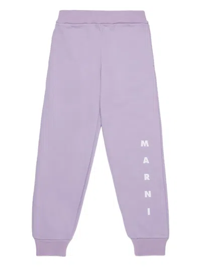 Marni Logo-embroidered Fleece Track Pants In Purple