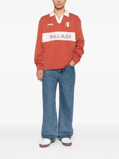 Diadora Legacy V-neck Panelled Polo Shirt In Red