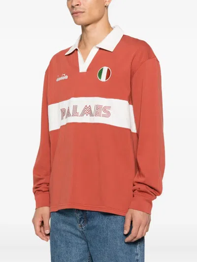 Diadora Legacy V-neck Panelled Polo Shirt In Red