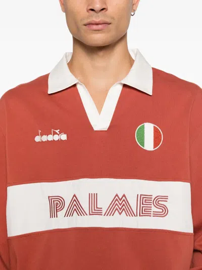 Diadora Legacy V-neck Panelled Polo Shirt In Red