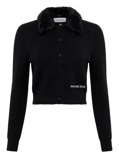 Marine Serre Wool Cropped Cardigan In Black