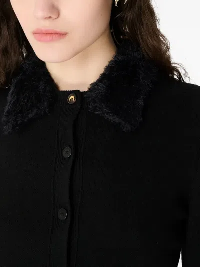 Marine Serre Wool Cropped Cardigan In Black
