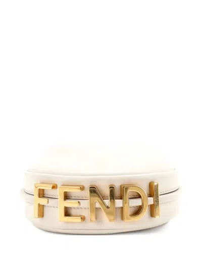 Pre-owned Fendi Graphy Bag Leather Nano Hobo Bag In White