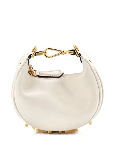 Pre-owned Fendi Graphy Bag Leather Nano Hobo Bag In White