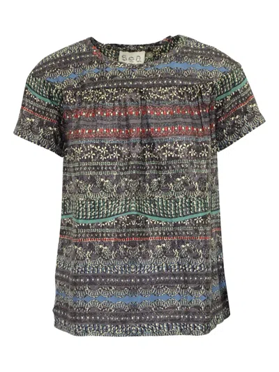 Pre-owned Sea Abstract-print Short-sleeve Top In Gray