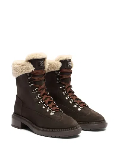 Casadei Lace-up Shearling Boots In Multi