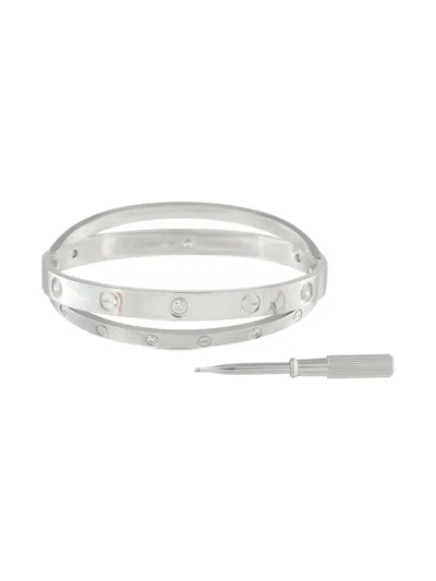 Pre-owned Cartier 18k White Gold Love Diamond Bracelet In Silver