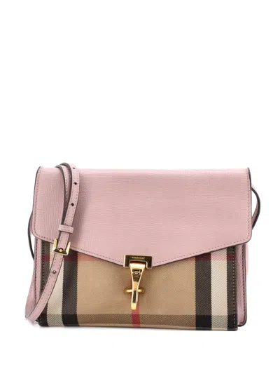 Pre-owned Burberry Macken Leather And House Check Canvas Small Crossbody Bag In Pink