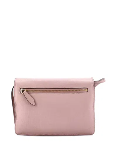 Pre-owned Burberry Macken Leather And House Check Canvas Small Crossbody Bag In Pink