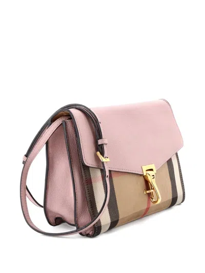 Pre-owned Burberry Macken Leather And House Check Canvas Small Crossbody Bag In Pink