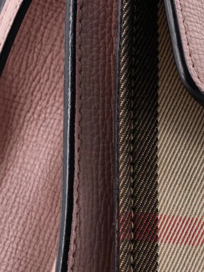 Pre-owned Burberry Macken Leather And House Check Canvas Small Crossbody Bag In Pink