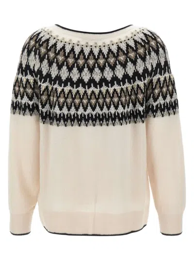 Elena Miro' Geometric Stone-embellished Sweater In Multi