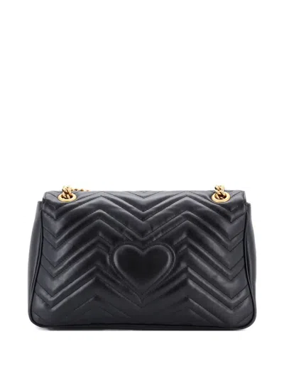 Pre-owned Gucci Gg Marmont Flap Bag Matelasse Leather Medium Shoulder Bag In Black