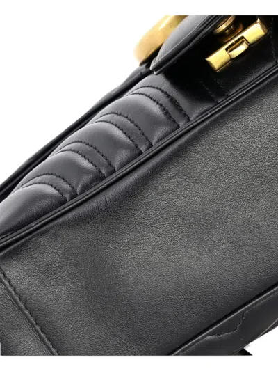 Pre-owned Gucci Gg Marmont Flap Bag Matelasse Leather Medium Shoulder Bag In Black