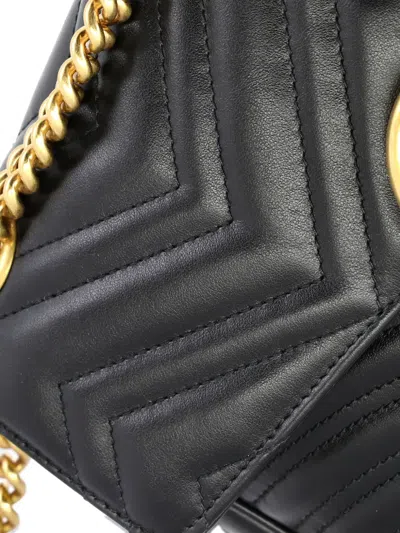 Pre-owned Gucci Gg Marmont Flap Bag Matelasse Leather Medium Shoulder Bag In Black