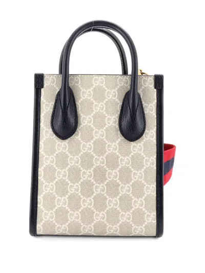 Pre-owned Gucci Ophidia Interlocking G Patch Gg Coated Canvas Mini Tote Bag In Neutral