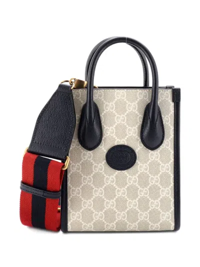 Pre-owned Gucci Ophidia Interlocking G Patch Gg Coated Canvas Mini Tote Bag In Neutral