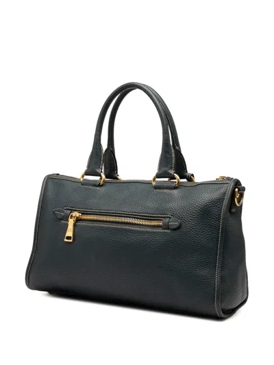 Pre-owned Prada 2000-2025 Vitello Daino Zip Top Satchel In Blue