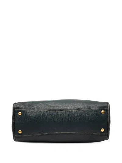 Pre-owned Prada 2000-2025 Vitello Daino Zip Top Satchel In Blue