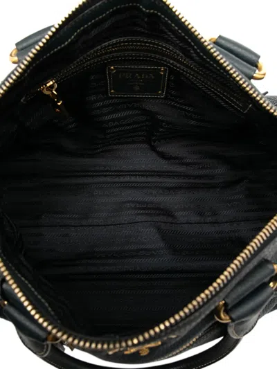 Pre-owned Prada 2000-2025 Vitello Daino Zip Top Satchel In Blue