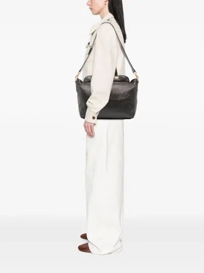 Pre-owned Prada 2000-2025 Vitello Daino Frame Convertible Tote Satchel In Black