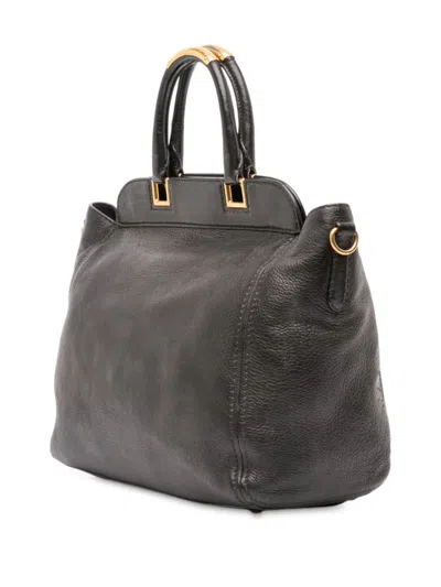 Pre-owned Prada 2000-2025 Vitello Daino Frame Convertible Tote Satchel In Black