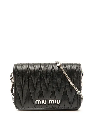 Pre-owned Miu Miu 2000-2025 Mini Matelasse Nappa Miu Delice Crossbody Bag In Black