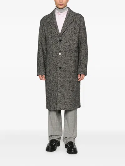 Amaranto Mid-length Herringbone Pattern Coat In Gray