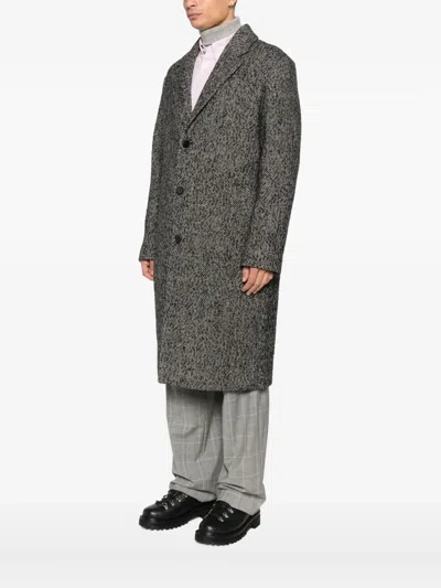Amaranto Mid-length Herringbone Pattern Coat In Gray
