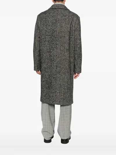 Amaranto Mid-length Herringbone Pattern Coat In Gray