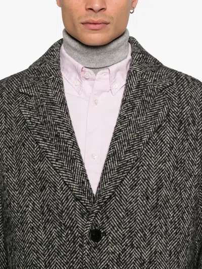 Amaranto Mid-length Herringbone Pattern Coat In Gray