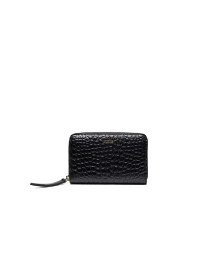 Poche Paris Embossed Zip Wallet In Black