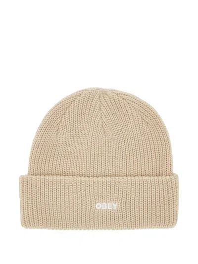 Obey Future Knit Logo Beanie In Neutral