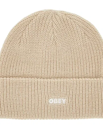 Obey Future Knit Logo Beanie In Neutral