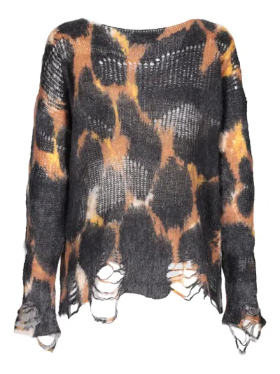 Laneus Distressed Sweater In Animal Print