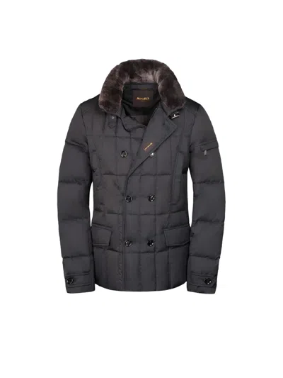 Moorer Siro-km Fur Collar Double-breasted Jacket In Animal Print