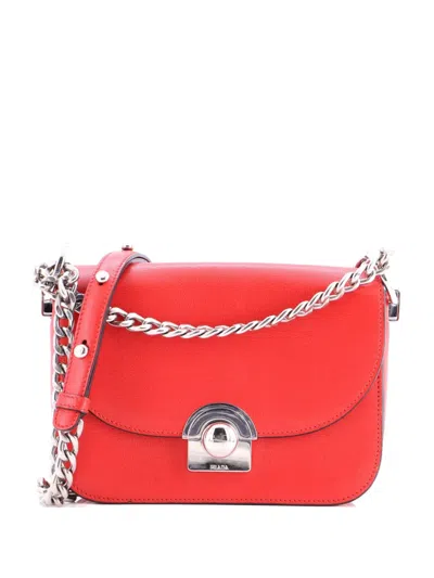 Pre-owned Prada Arcade Chain Flap Bag Glace Calf Shoulder Bag In Red