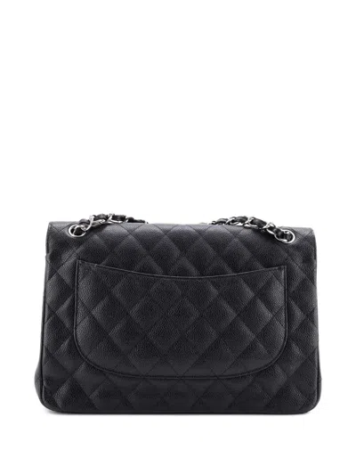 Pre-owned Chanel Classic Double Flap Bag Quilted Caviar Jumbo Shoulder Bag In Black