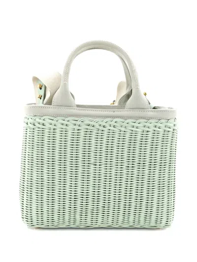 Pre-owned Prada Basket Bag Wicker With Canapa Small Satchel In Green