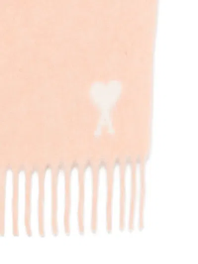 Ami Alexandre Mattiussi Ami Paris Ami Paris De Coeur Wool Scarf In Pink