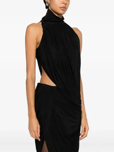 Francesco Murano Halterneck Draped Top In Black