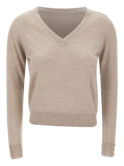 Liu •jo V-neck Wool Pullover In Multi