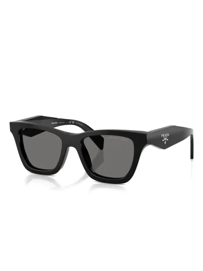 Prada 0pr B09s Bold Rectangular Frame Black Acetate Sunglasses In Black