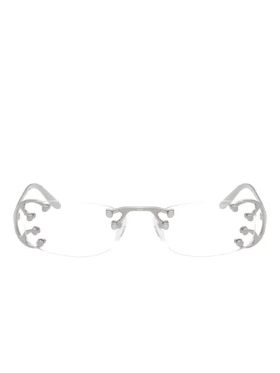 Prada 52mm Rectangular Blue Light Blocking Glasses In Metallic