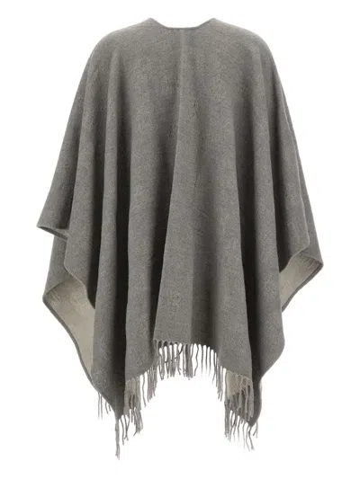 Elena Miro' Jacquard Fringed Cape In Gray