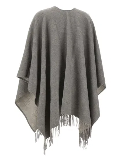 Elena Miro' Jacquard Fringed Cape In Gray