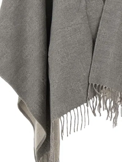 Elena Miro' Jacquard Fringed Cape In Gray