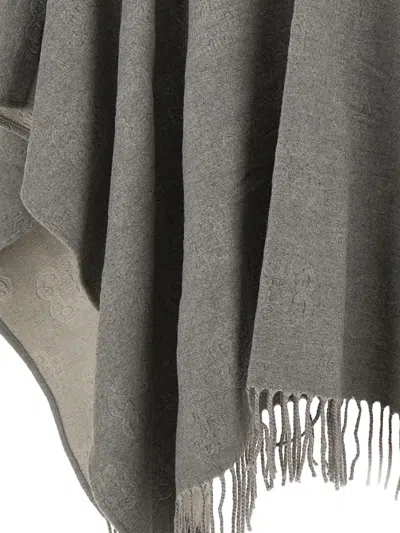 Elena Miro' Jacquard Fringed Cape In Gray