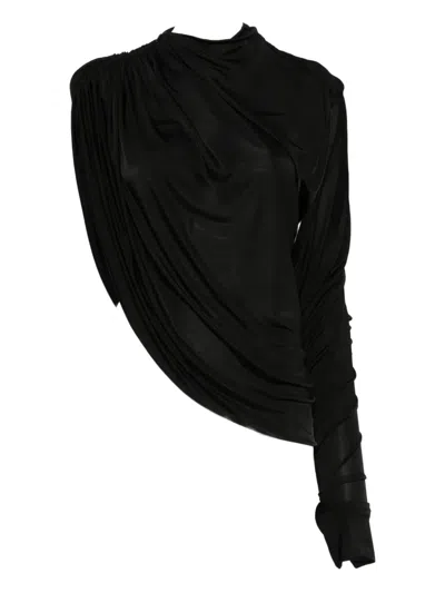 Francesco Murano Single-sleeved Draped Top In Black